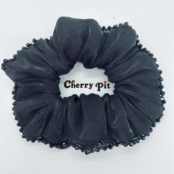 High quality and shiny fabric scunchie with crystal trim