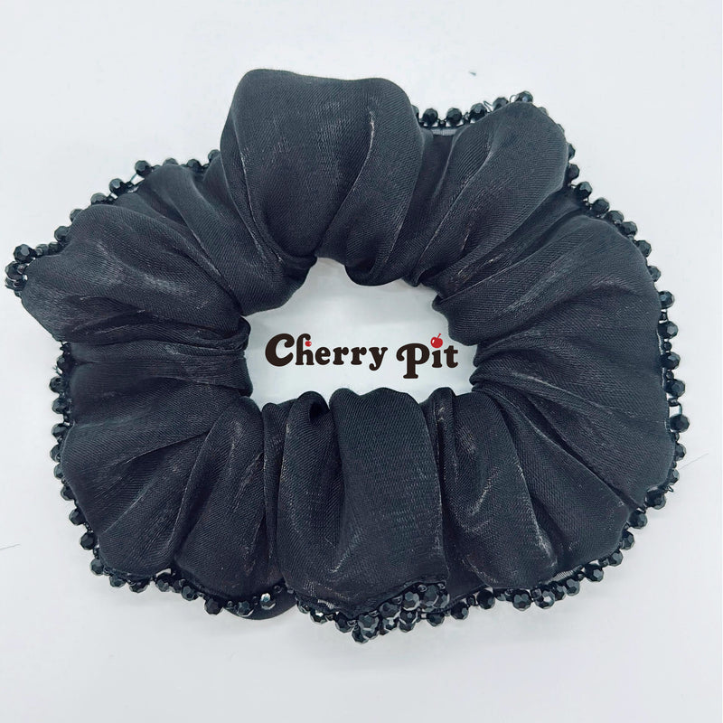 High quality and shiny fabric scunchie with crystal trim