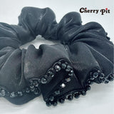High quality and shiny fabric scunchie with crystal trim