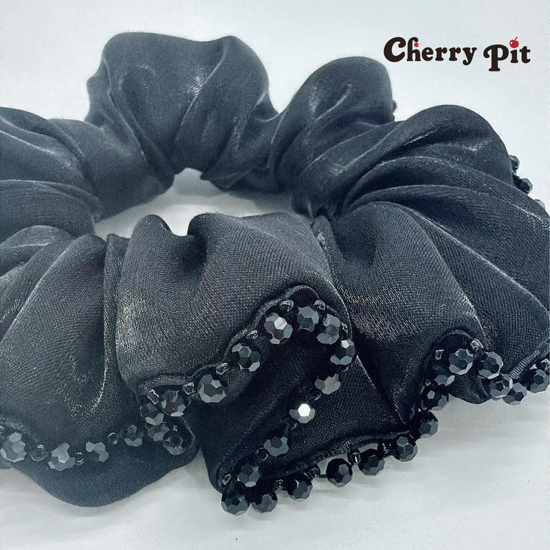 High quality and shiny fabric scunchie with crystal trim