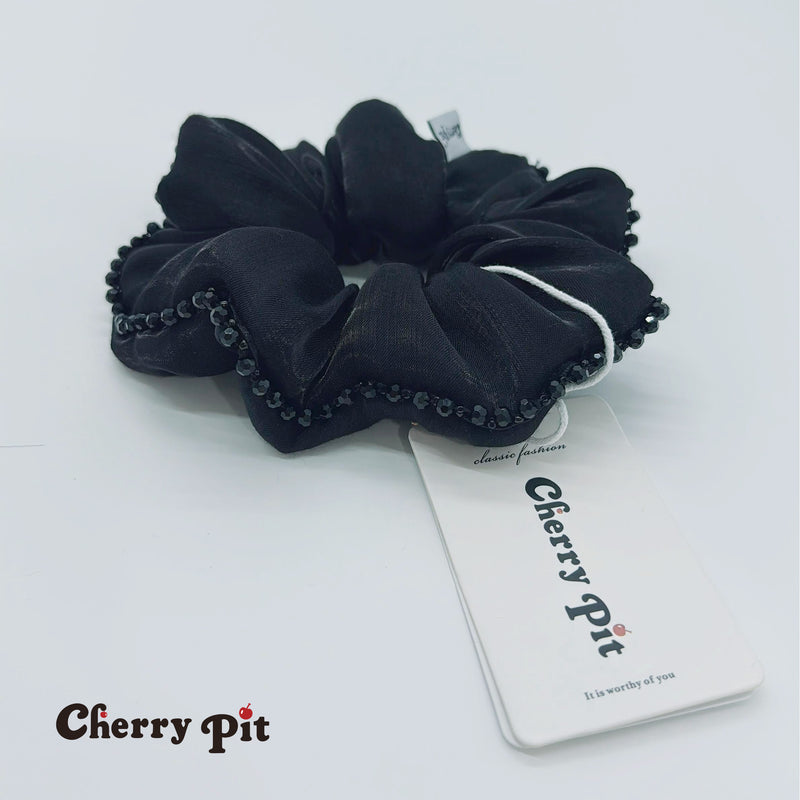 High quality and shiny fabric scunchie with crystal trim