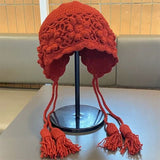 cotton mixed yarn hand crochet trapper with nice tassels