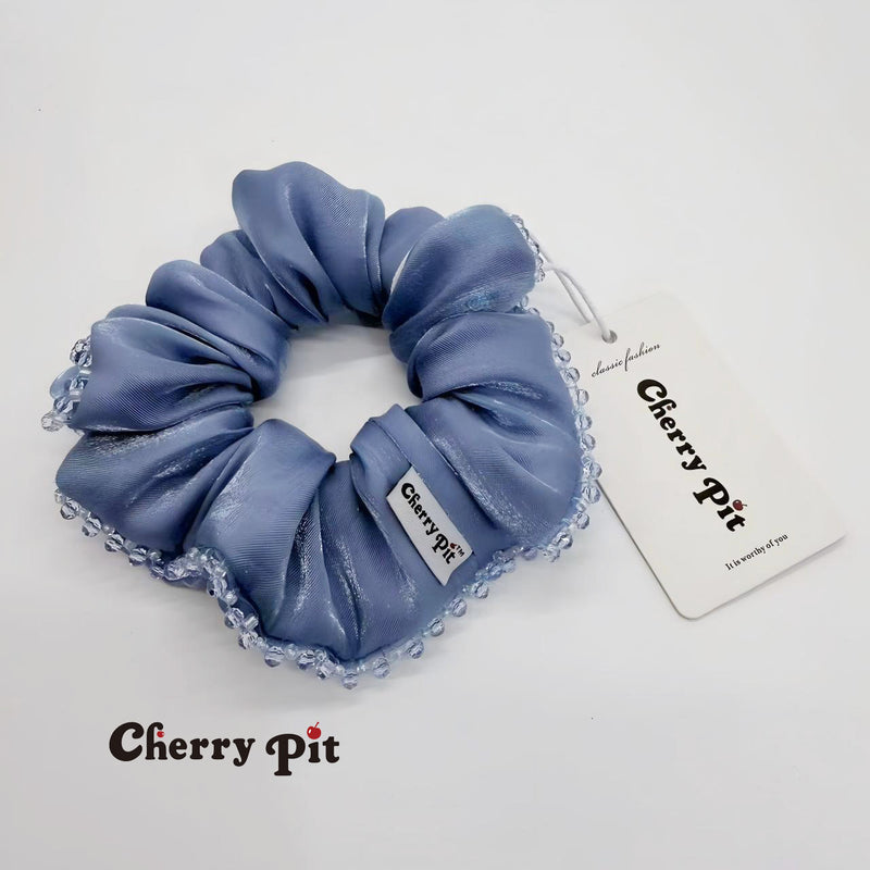 High quality and shiny fabric scunchie with crystal trim