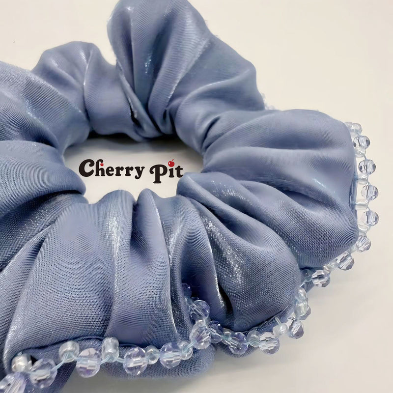 High quality and shiny fabric scunchie with crystal trim