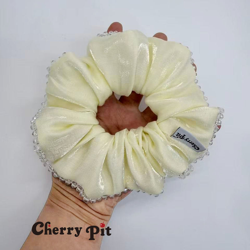 High quality and shiny fabric scunchie with crystal trim