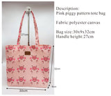 cute piggy pattern canvas tote bag