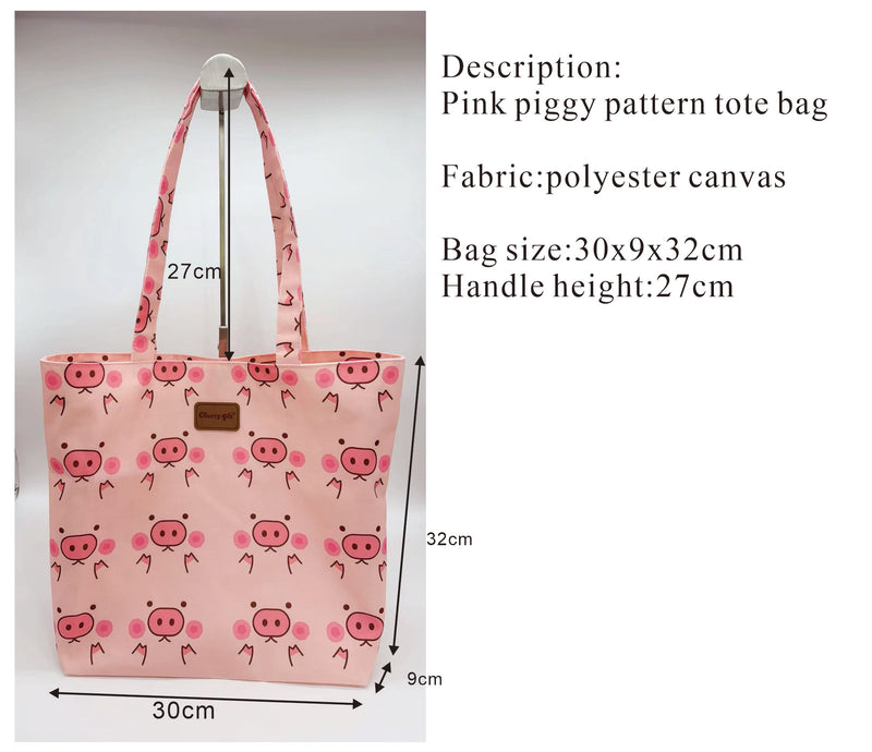 cute piggy pattern canvas tote bag