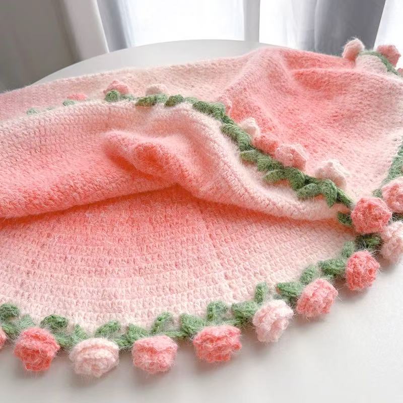space dyed hairy yarn set rose bouquet blanket