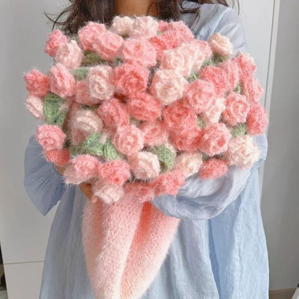 space dyed hairy yarn set rose bouquet blanket