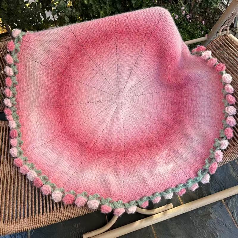 space dyed hairy yarn set rose bouquet blanket