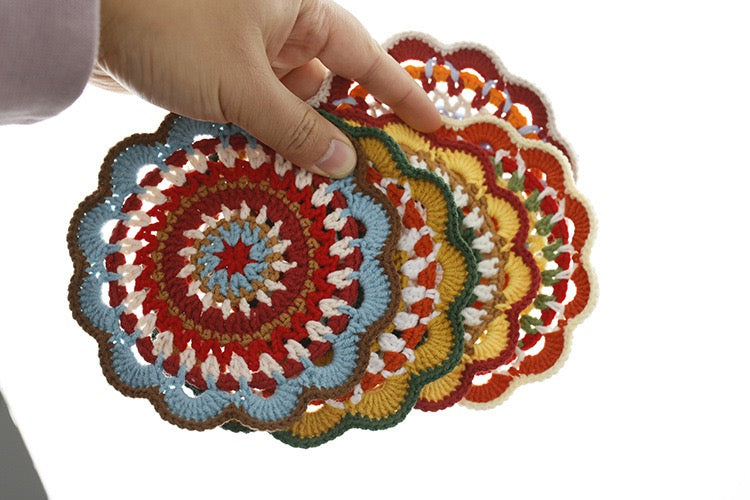 Bohemian handwoven colorful coasters finished products
