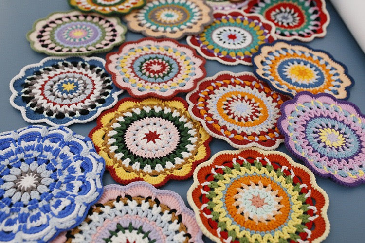 Bohemian handwoven colorful coasters finished products