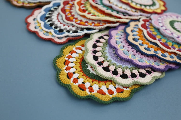 Bohemian handwoven colorful coasters finished products