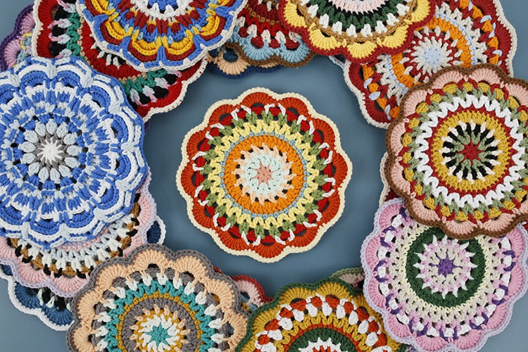 Bohemian handwoven colorful coasters finished products