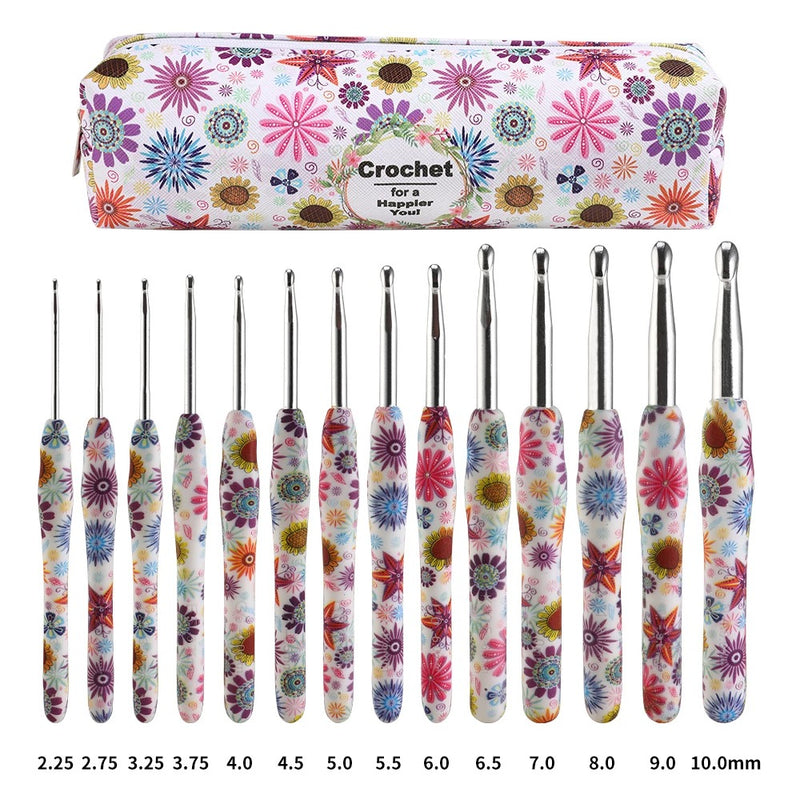 Sunflower printted crochet set-14pcs Kit include the bag