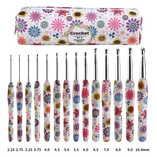Sunflower printted crochet set-14pcs Kit include the bag