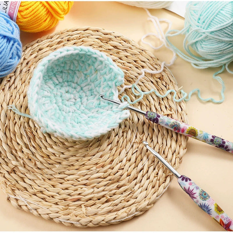 Sunflower printted crochet set-14pcs Kit include the bag