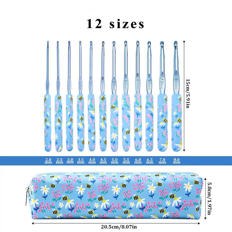 Blue bee printted crochet set-12pcs Kit include the bag