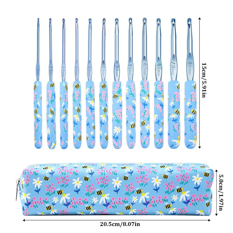 Blue bee printted crochet set-12pcs Kit include the bag