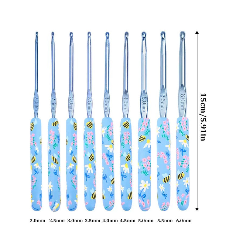 Blue bee printted crochet set-12pcs Kit include the bag