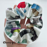 100%silk fabric geometry print scunchie