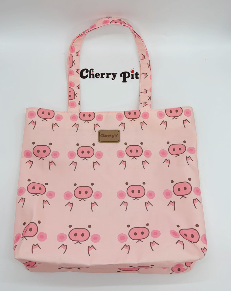 cute piggy pattern canvas tote bag