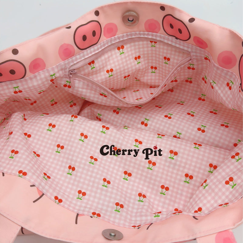 cute piggy pattern canvas tote bag