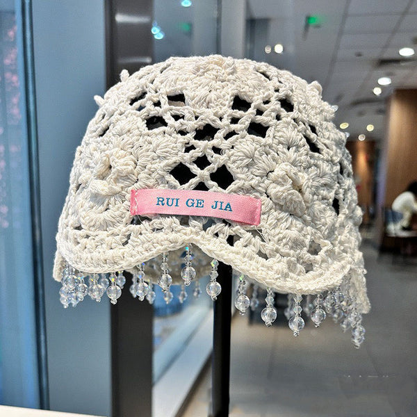 Hand crochet acrylic beanie with crystal trim