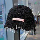 Hand crochet acrylic beanie with crystal trim