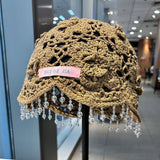 Hand crochet acrylic beanie with crystal trim