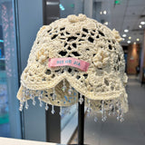Hand crochet acrylic beanie with crystal trim