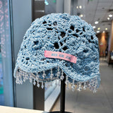 Hand crochet acrylic beanie with crystal trim