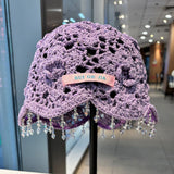 Hand crochet acrylic beanie with crystal trim