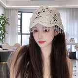 Hand crochet acrylic beanie with crystal trim