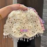 Hand crochet acrylic beanie with crystal trim