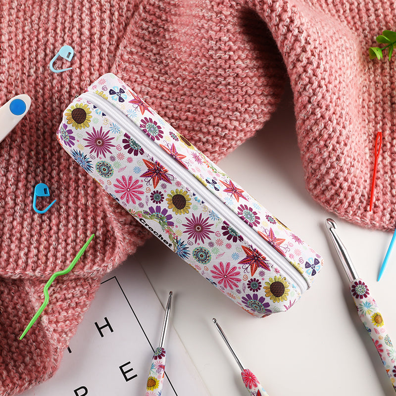 Sunflower printted crochet set-14pcs Kit include the bag
