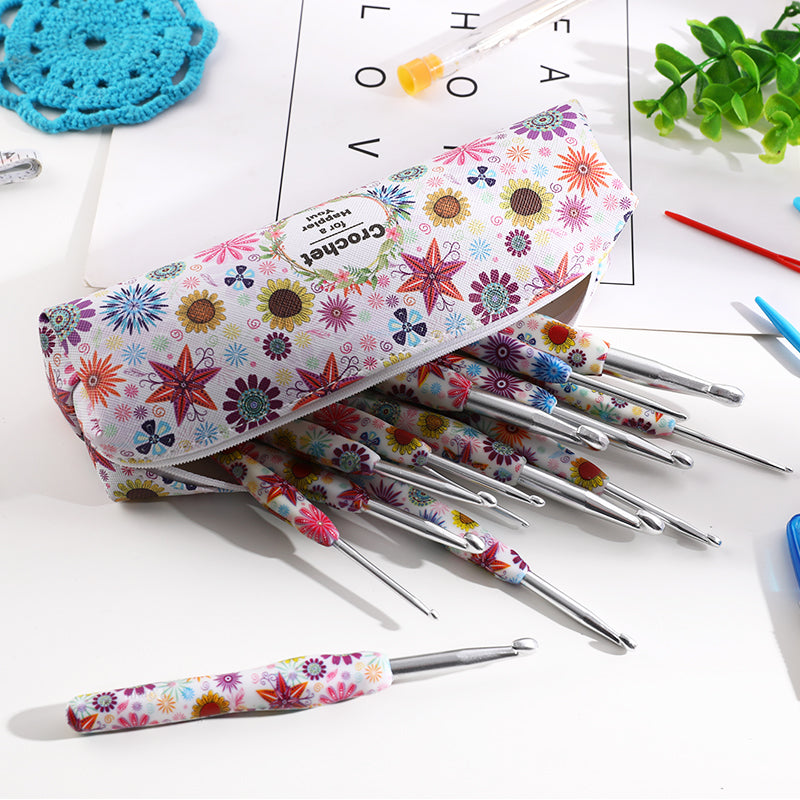 Sunflower printted crochet set-14pcs Kit include the bag