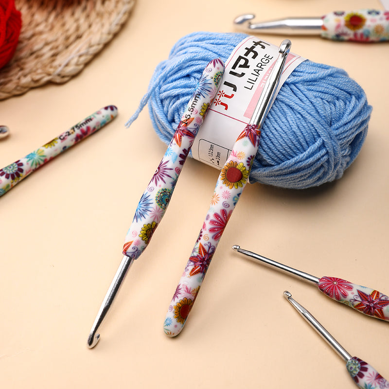 Sunflower printted crochet set-14pcs Kit include the bag