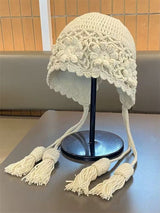 cotton mixed yarn hand crochet trapper with nice tassels