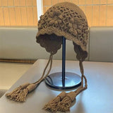 cotton mixed yarn hand crochet trapper with nice tassels