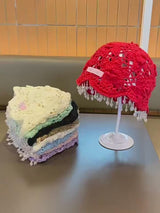 Hand crochet acrylic beanie with crystal trim